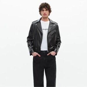 NWT The Kooples Men's Black Real Leather Bike Jacket Size XL